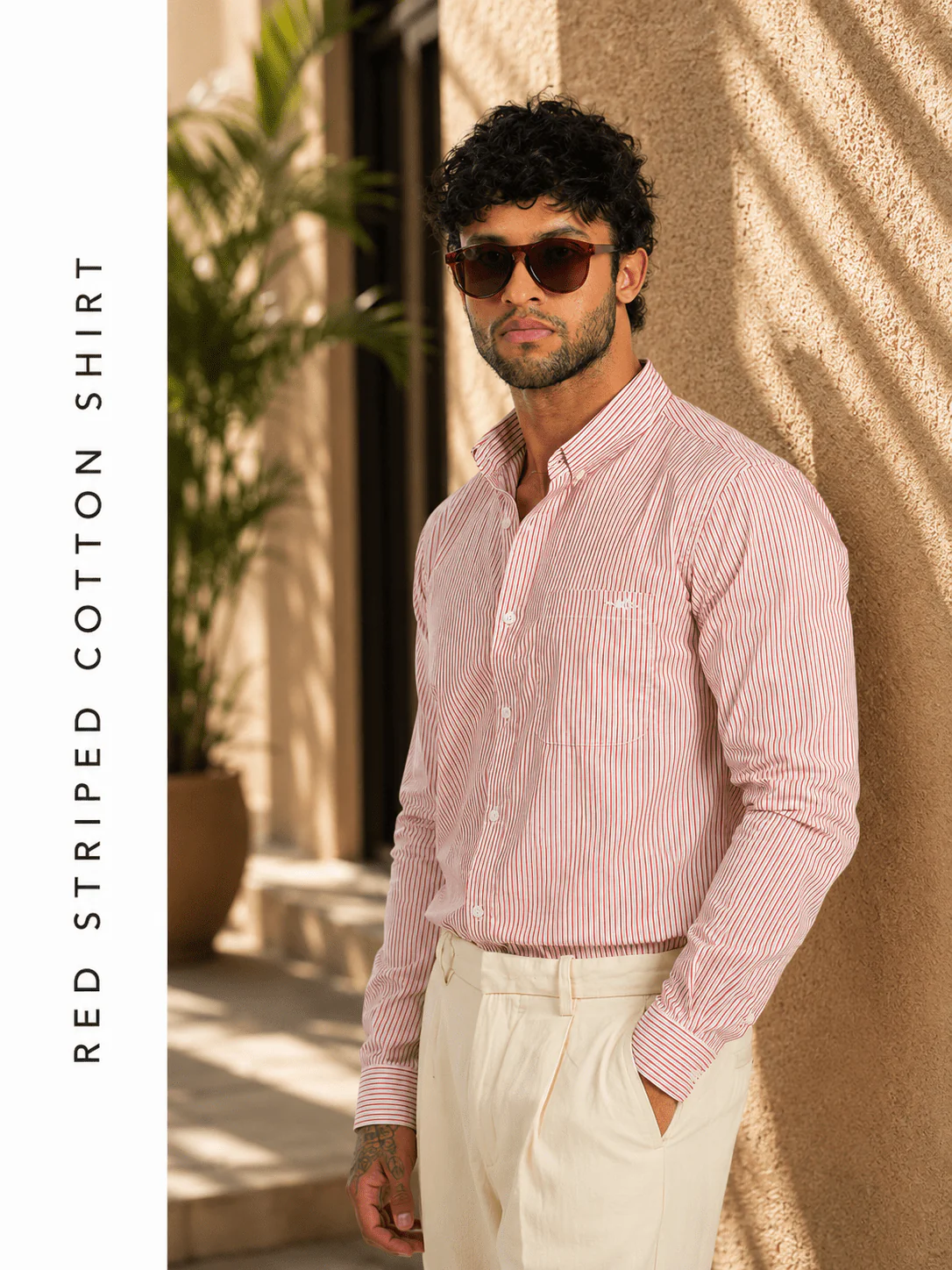 Red Striped Cotton Shirt – Regular Fit, Full Sleeves - Image 3