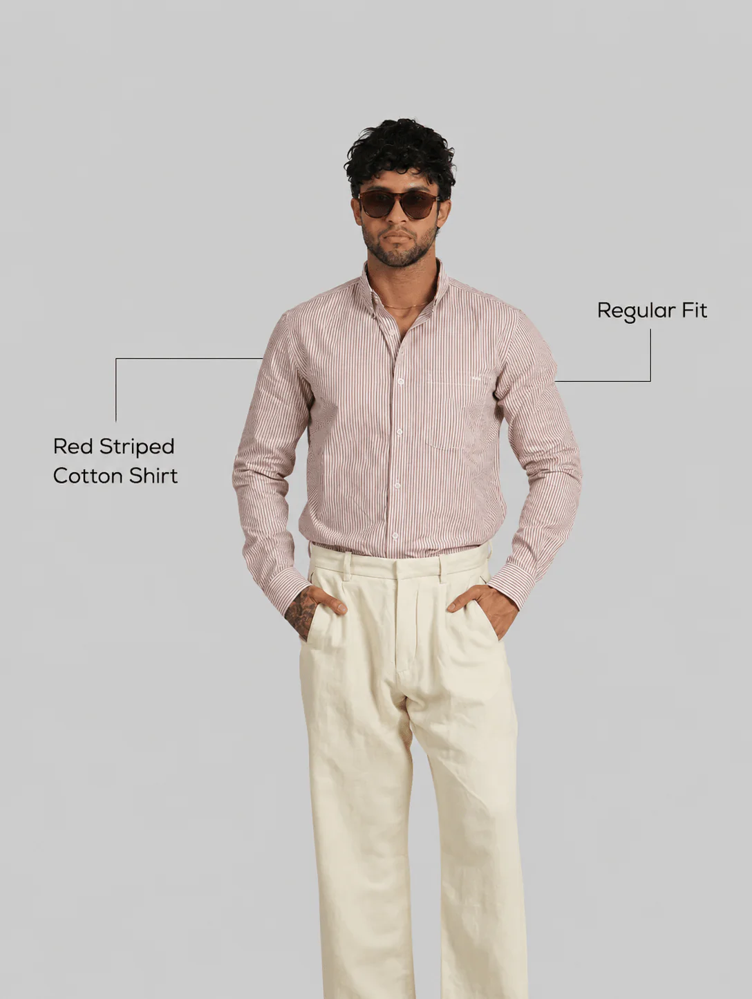 Red Striped Cotton Shirt – Regular Fit, Full Sleeves - Image 4