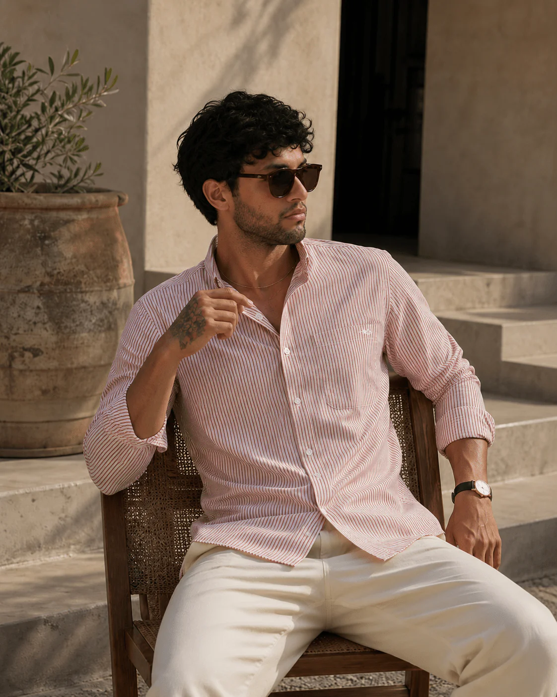 Red Striped Cotton Shirt – Regular Fit, Full Sleeves - Image 6