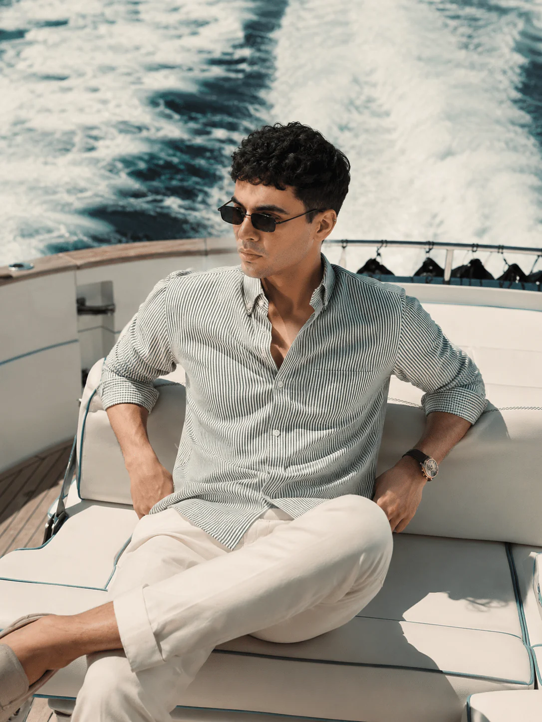 Green Striped Cotton Shirt – Regular Fit, Full Sleeves - Image 6