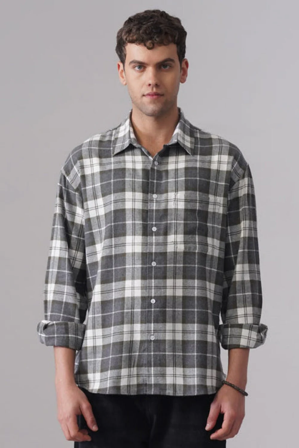Grey Checked Cotton Shirt β Regular Fit, Full Sleeves