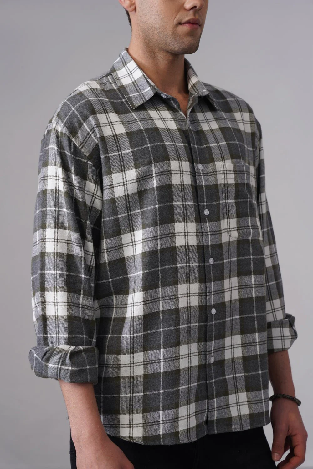 Grey Checked Cotton Shirt β Regular Fit, Full Sleeves - Image 2