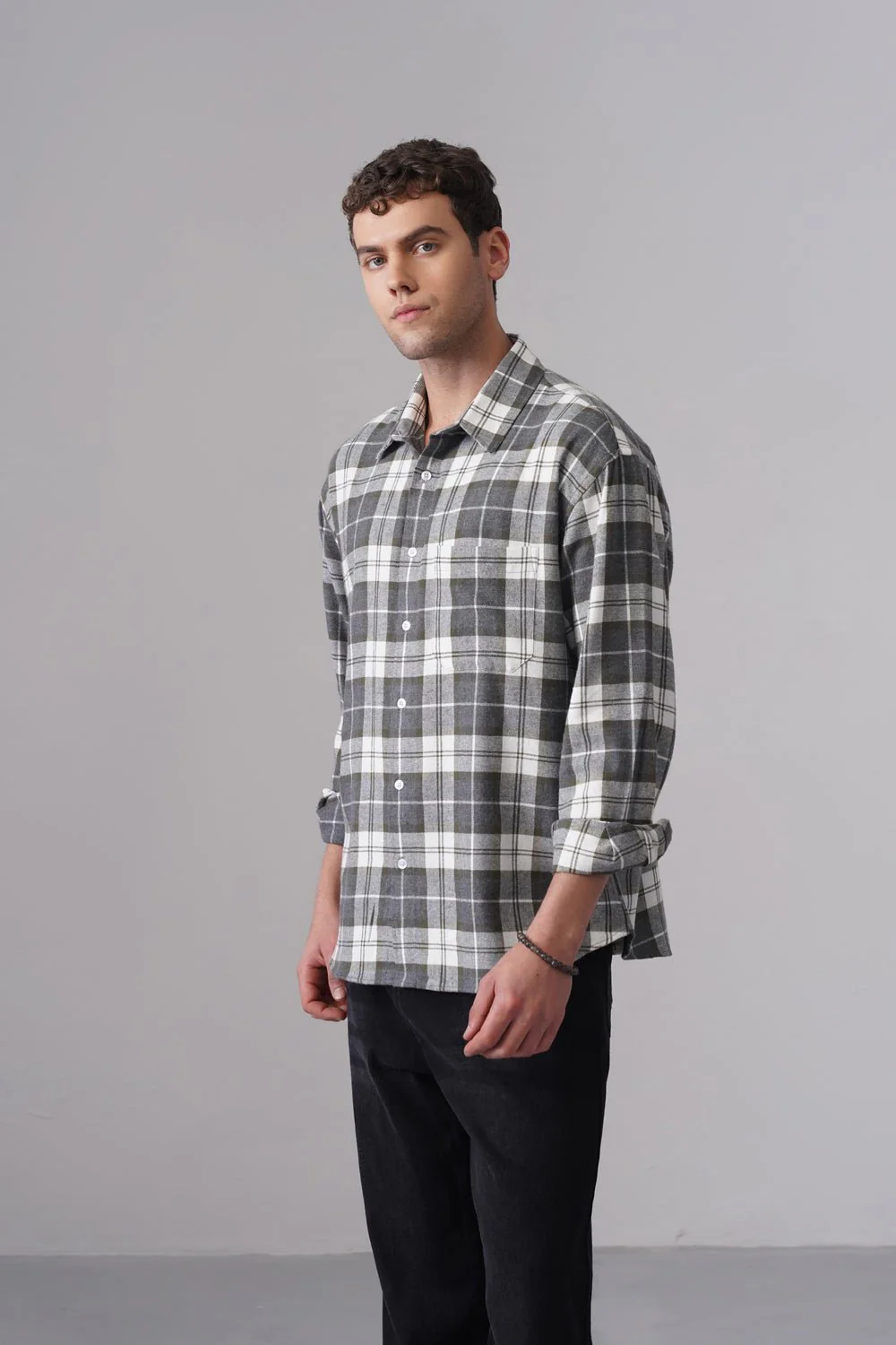 Grey Checked Cotton Shirt β Regular Fit, Full Sleeves - Image 3