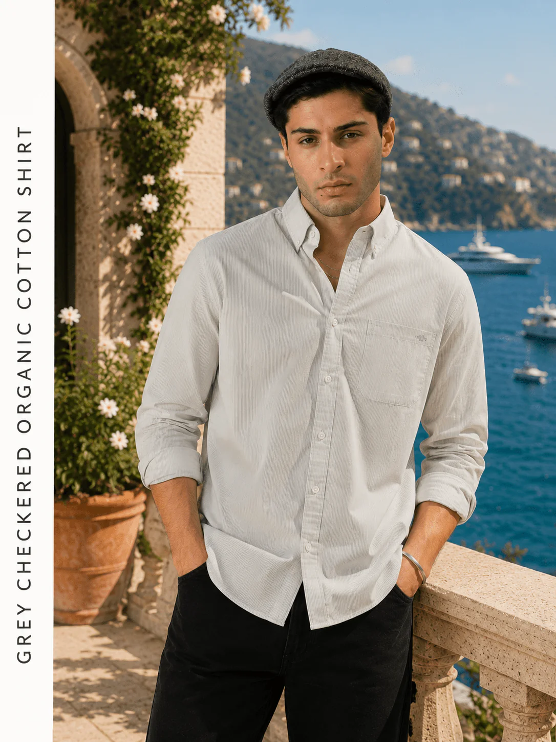 Grey Checkered Organic Cotton Shirt – Button-Down Collar | Regular Fit - Image 3