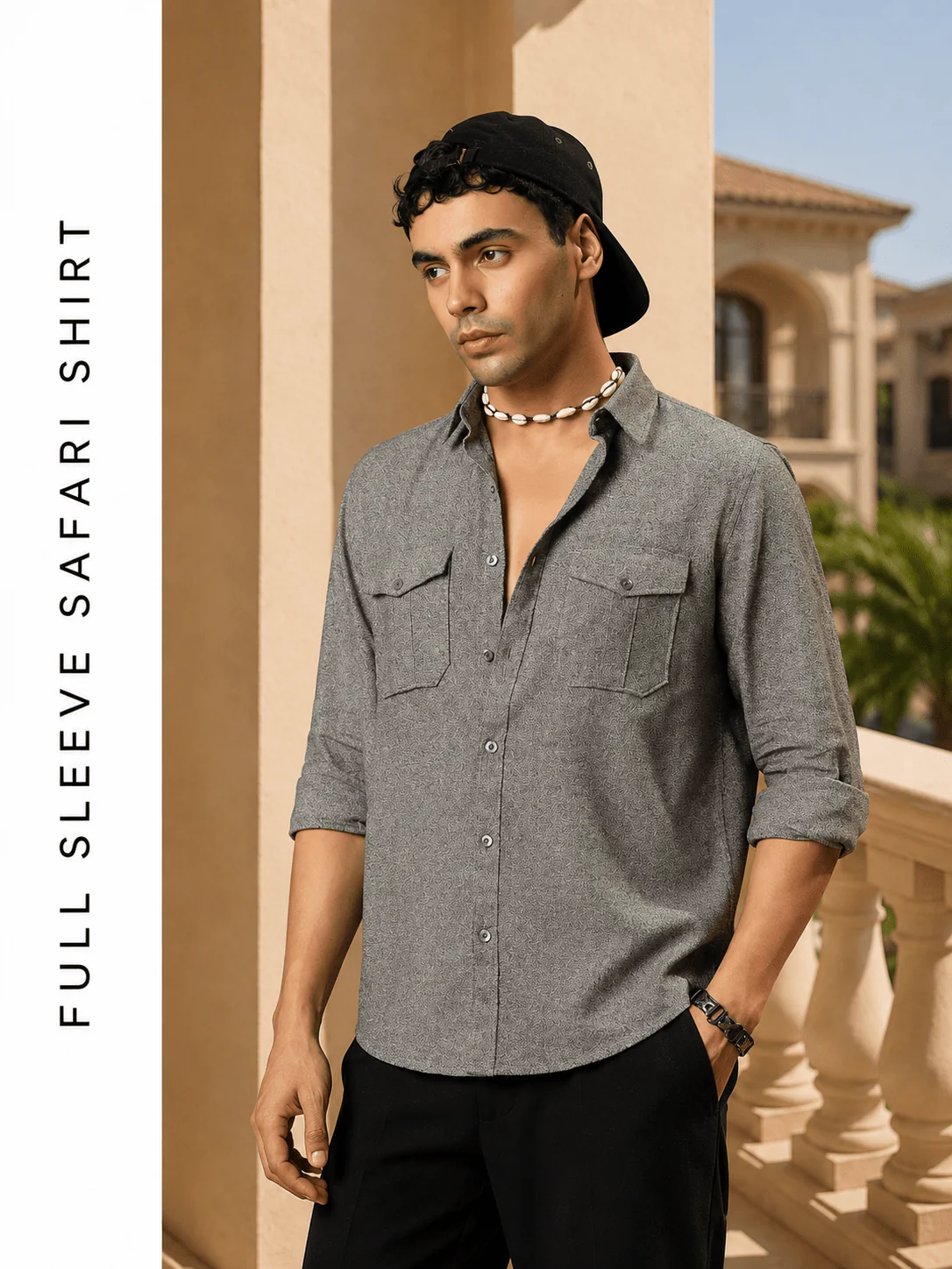 Full Sleeve Safari Shirt – Grey - Image 3