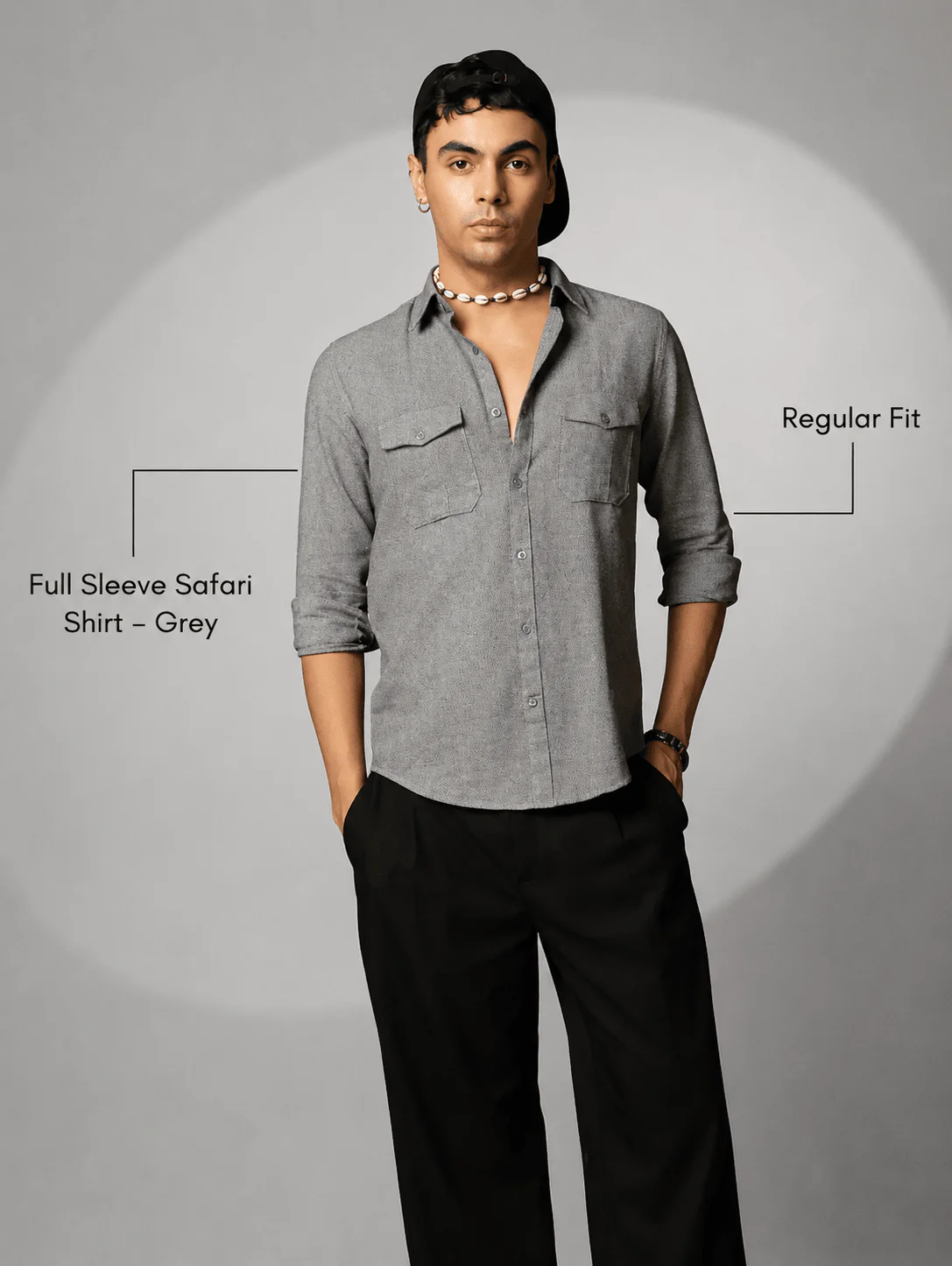 Full Sleeve Safari Shirt – Grey - Image 4