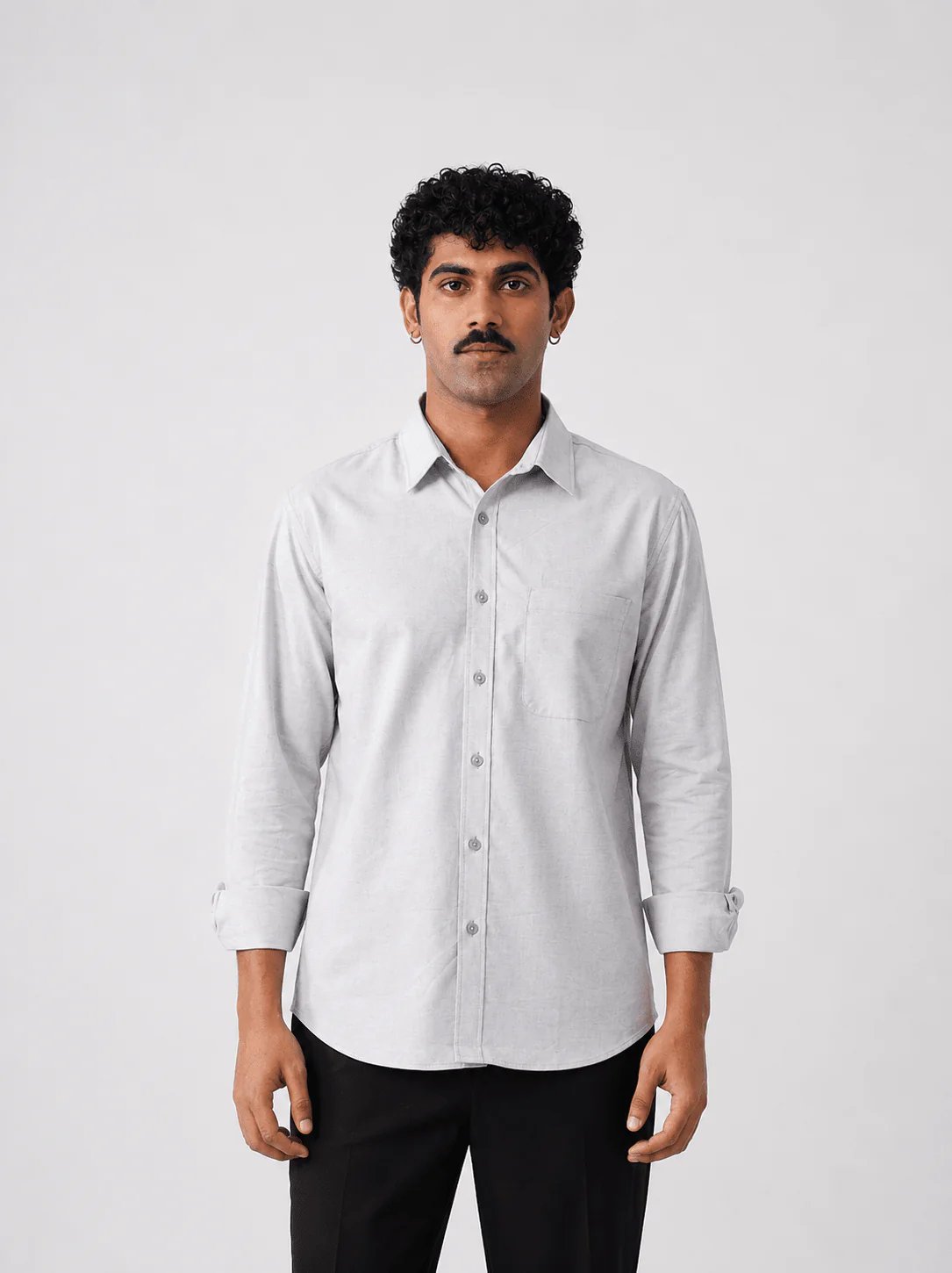 Grey Oxford Cotton Shirt β Regular Fit, Full Sleeves