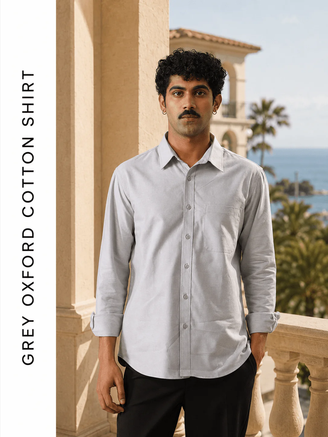 Grey Oxford Cotton Shirt β Regular Fit, Full Sleeves - Image 3