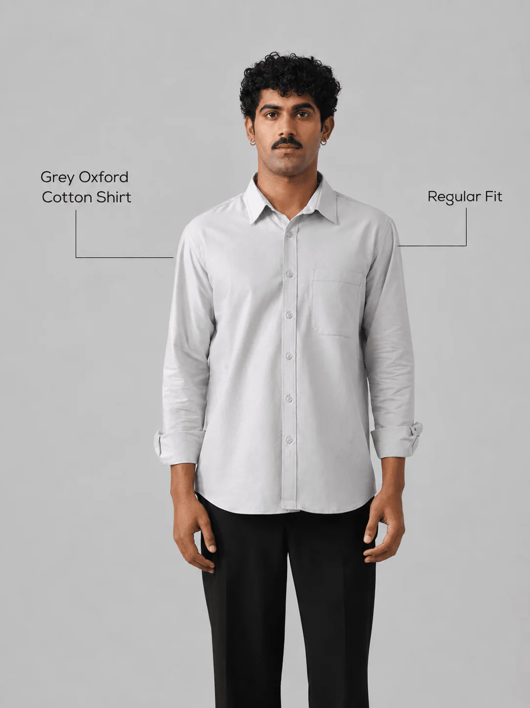 Grey Oxford Cotton Shirt β Regular Fit, Full Sleeves - Image 4