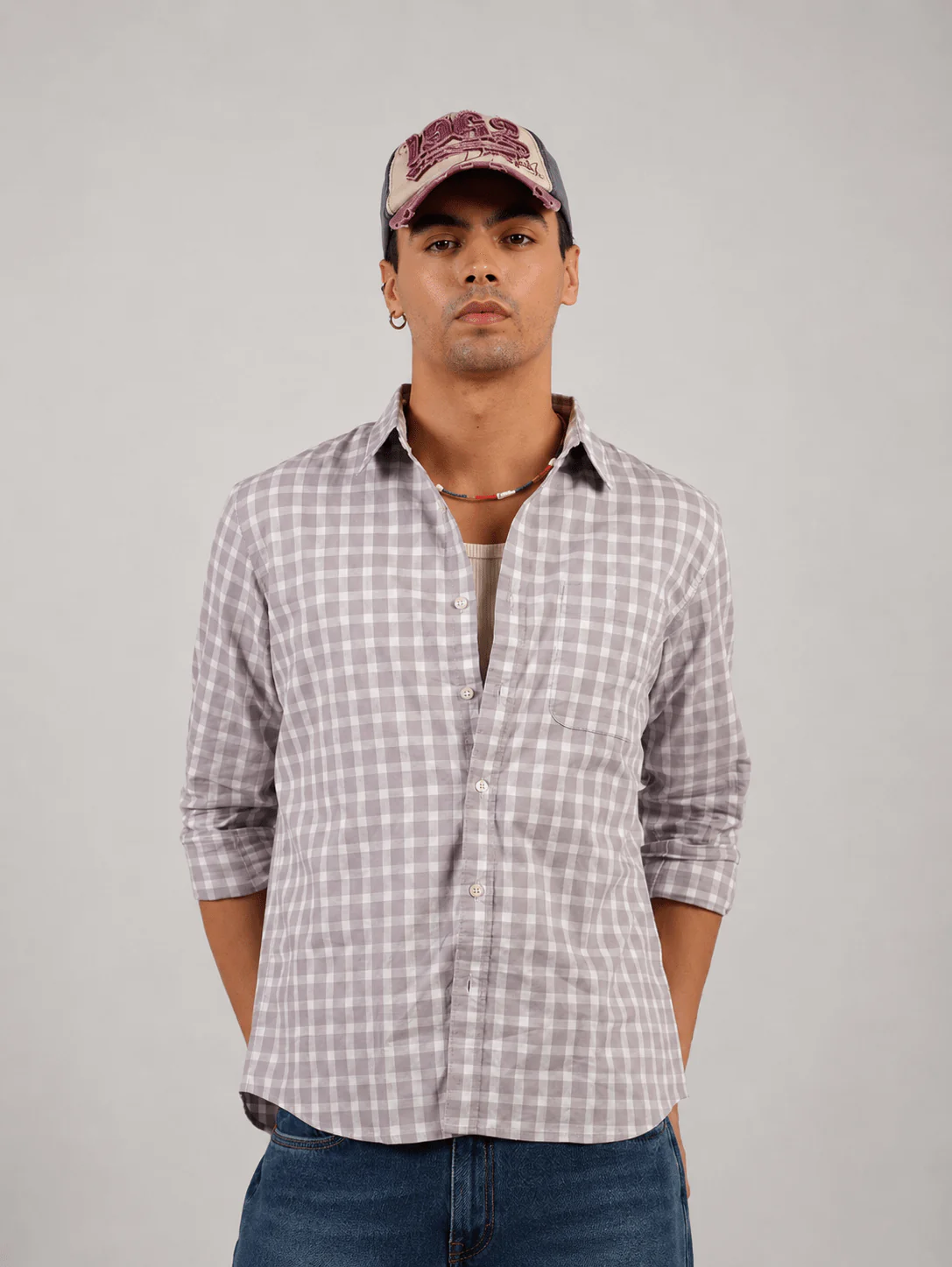 Lavender Checkered Cotton Shirt – Full Sleeve, Regular Fit