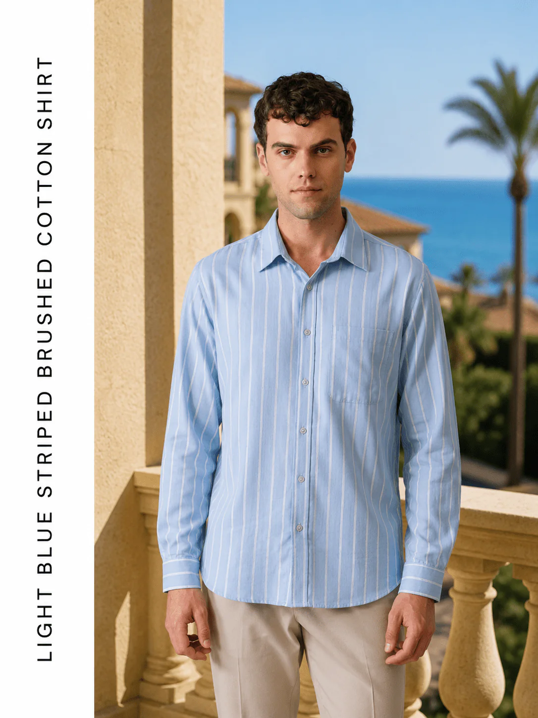 Light Blue Striped Brushed Cotton Shirt β Regular Fit - Image 3