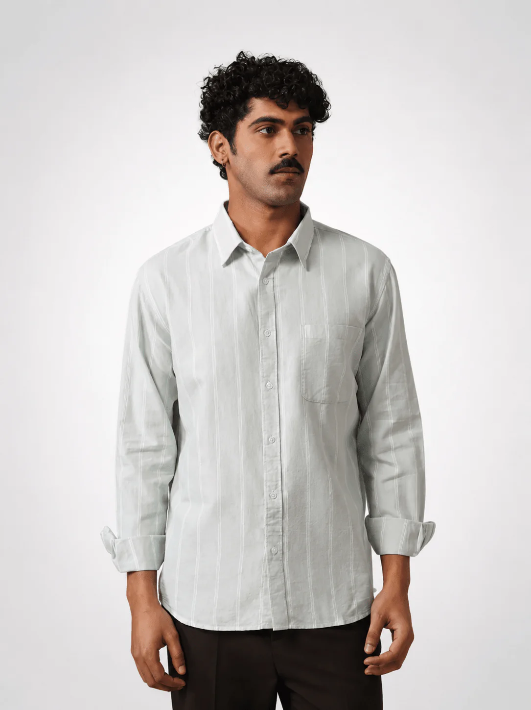 Light Blue Striped Cotton Shirt β Regular Fit, Full Sleeves
