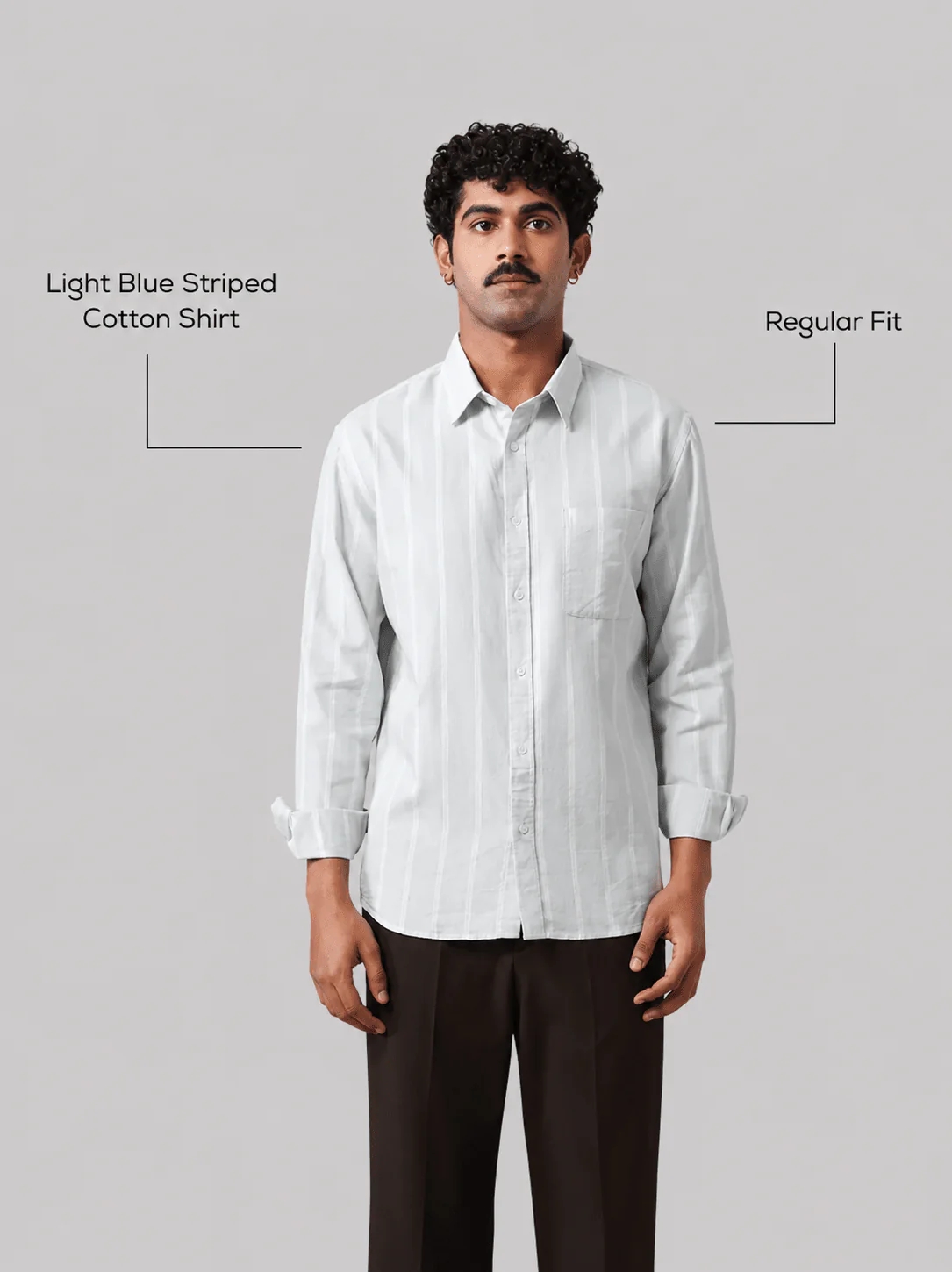 Light Blue Striped Cotton Shirt β Regular Fit, Full Sleeves - Image 4