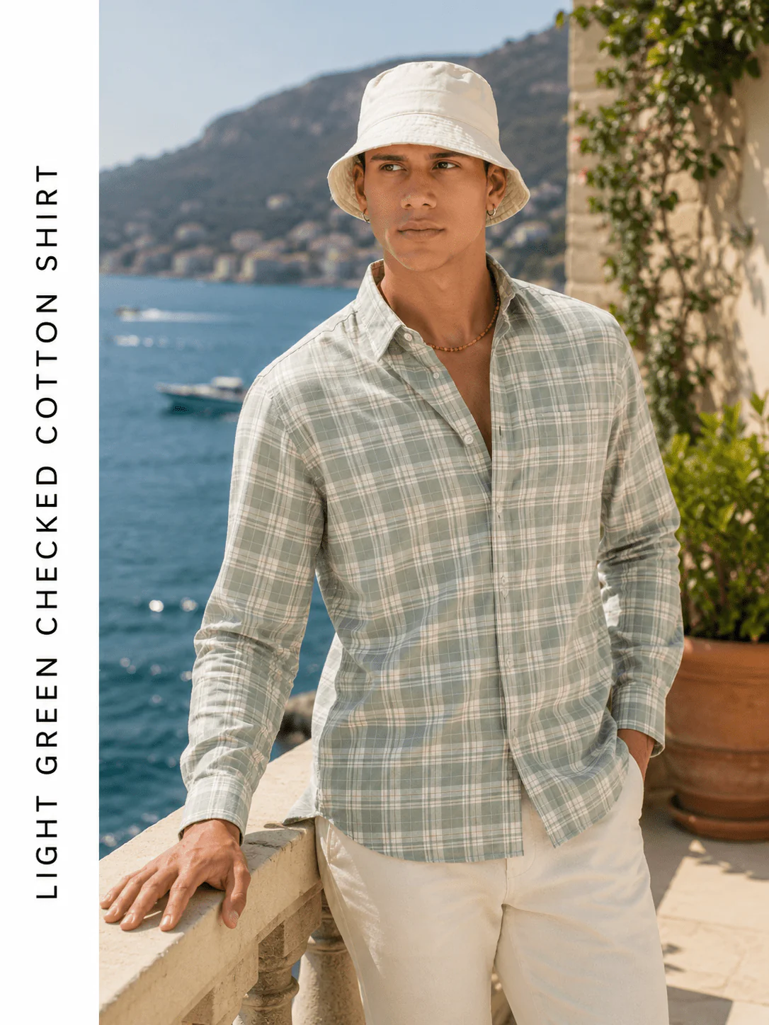 Light Green Checked Cotton Shirt – Regular Fit - Image 3