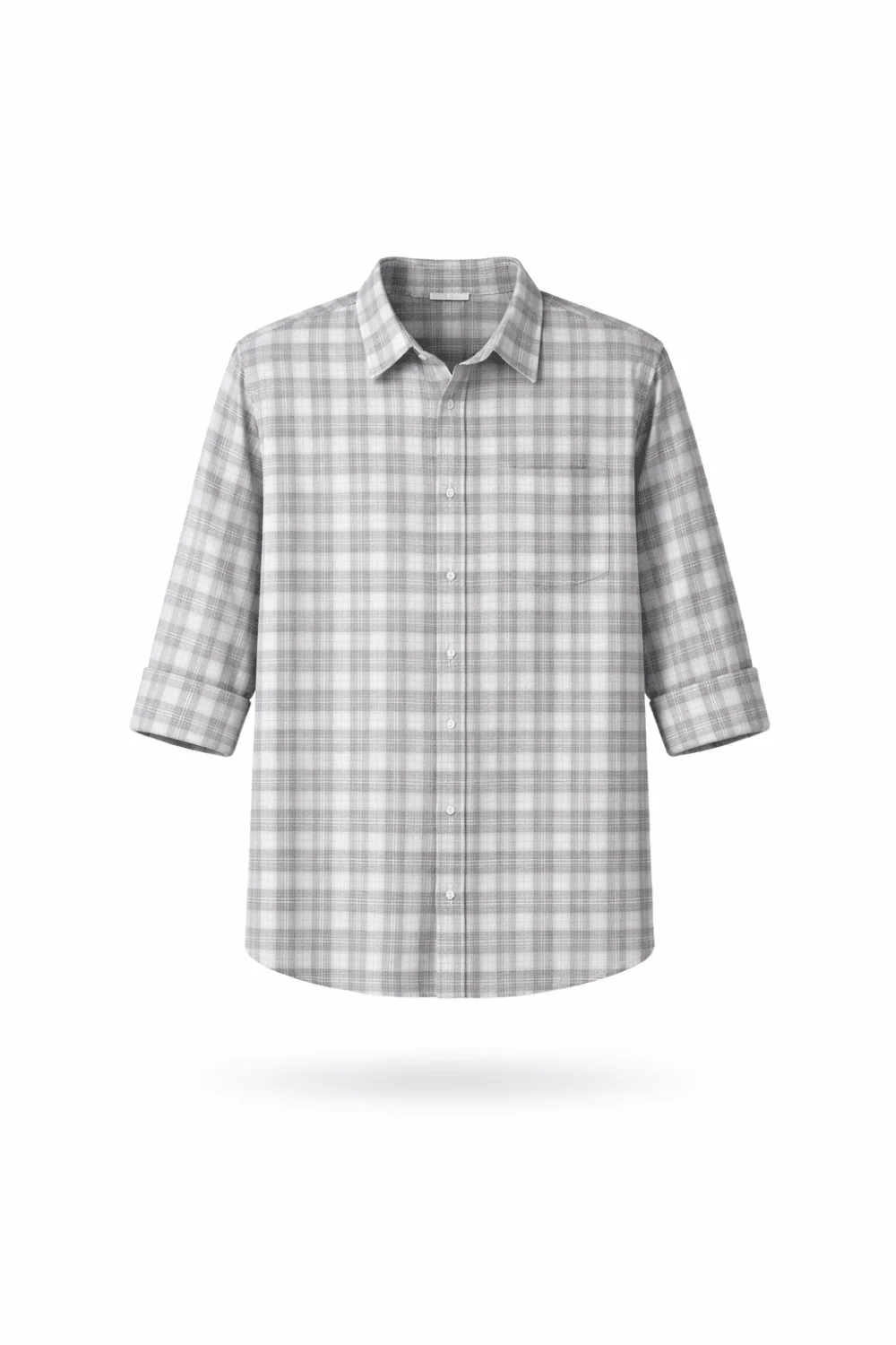 Light Grey Checkered Cotton Blend Shirt – Regular Fit, Full Sleeves - Image 2