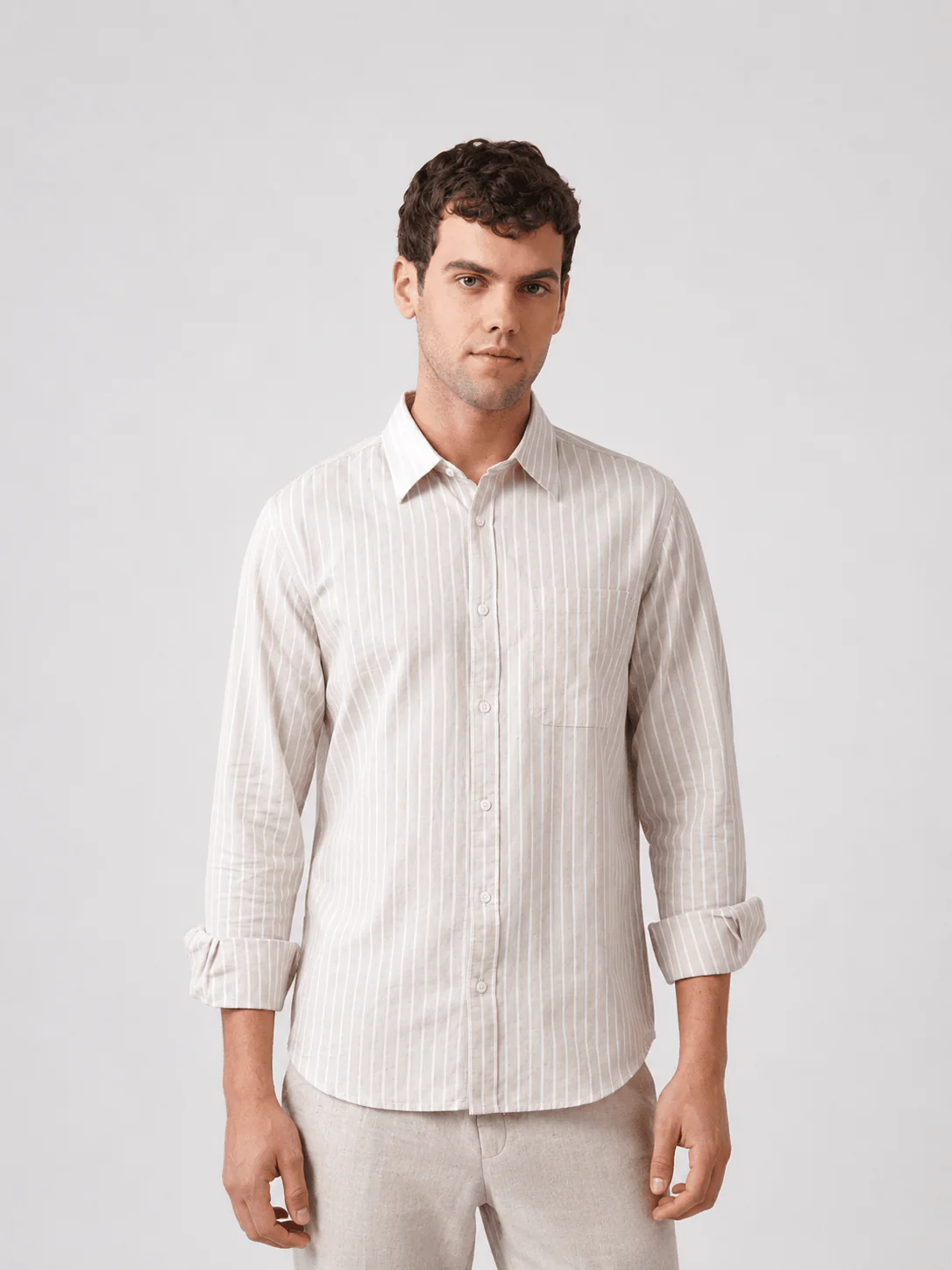 Lilac Striped Cotton Shirt – Regular Fit, Full Sleeves