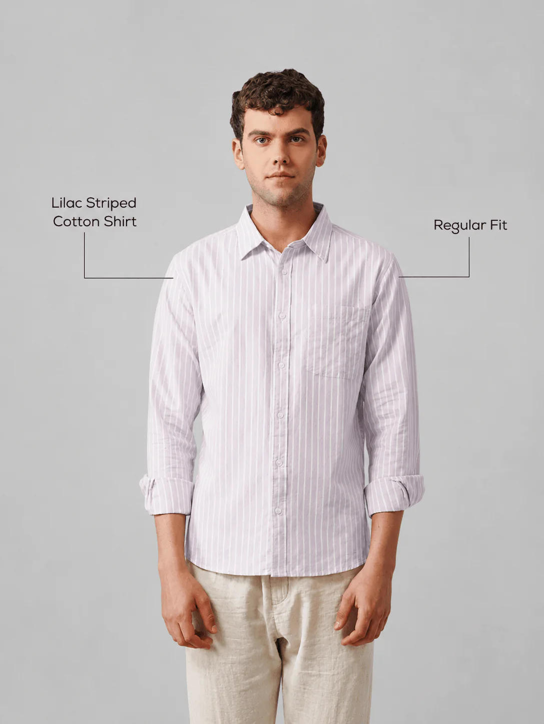 Lilac Striped Cotton Shirt – Regular Fit, Full Sleeves - Image 4