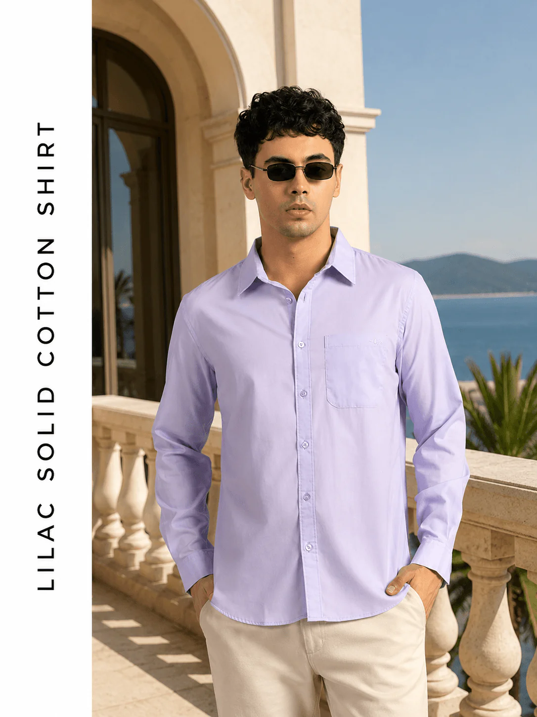 Lilac Solid Cotton Shirt β Regular Fit, Full Sleeves - Image 3