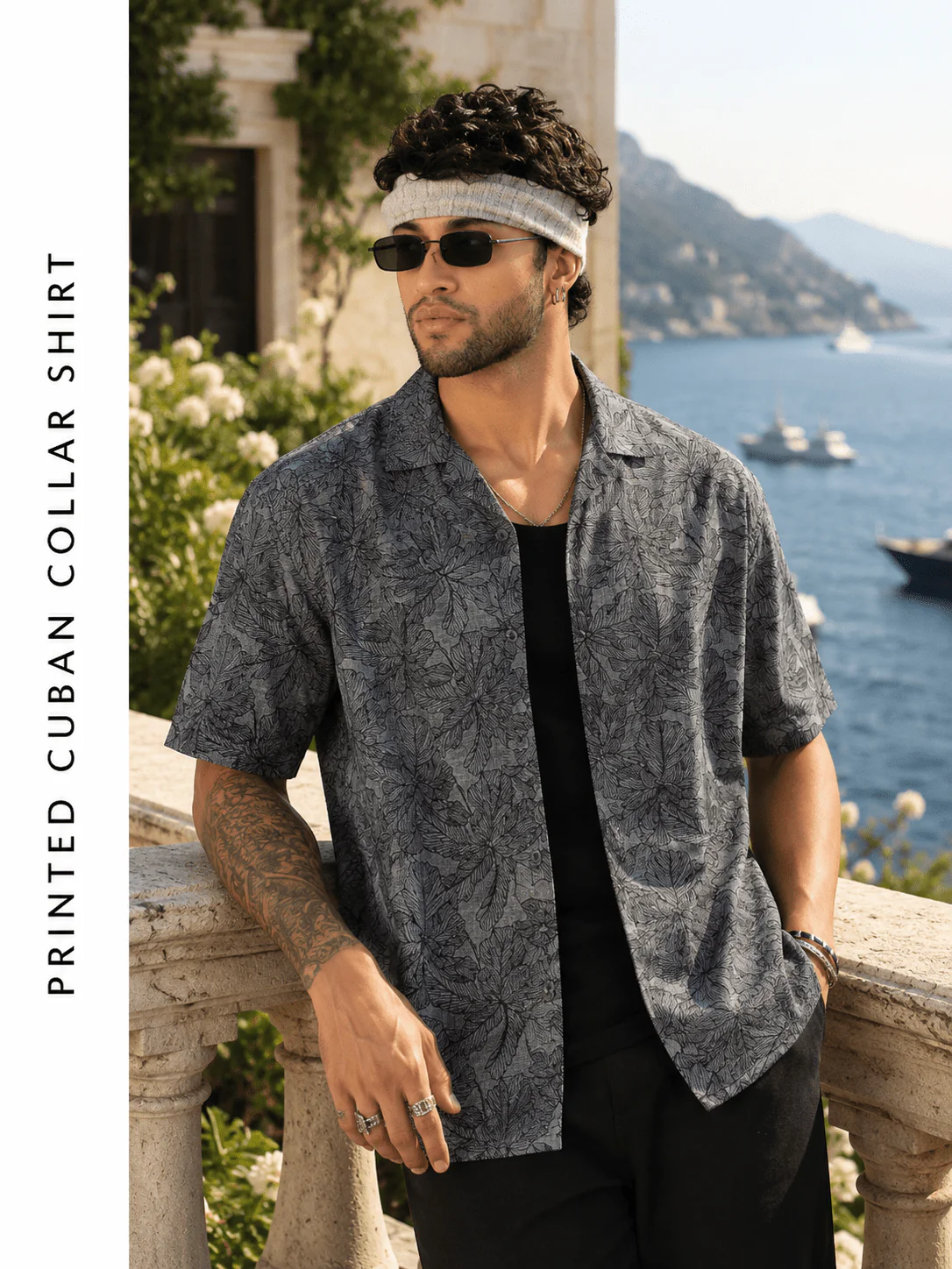 Printed Cuban Collar Shirt – Loose Fit Short Sleeve - Image 3