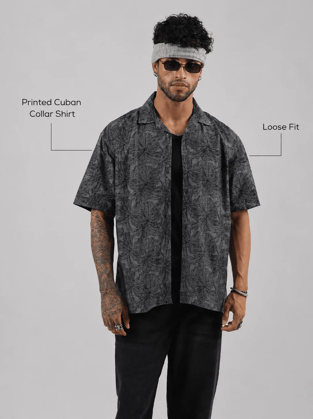 Printed Cuban Collar Shirt – Loose Fit Short Sleeve - Image 4