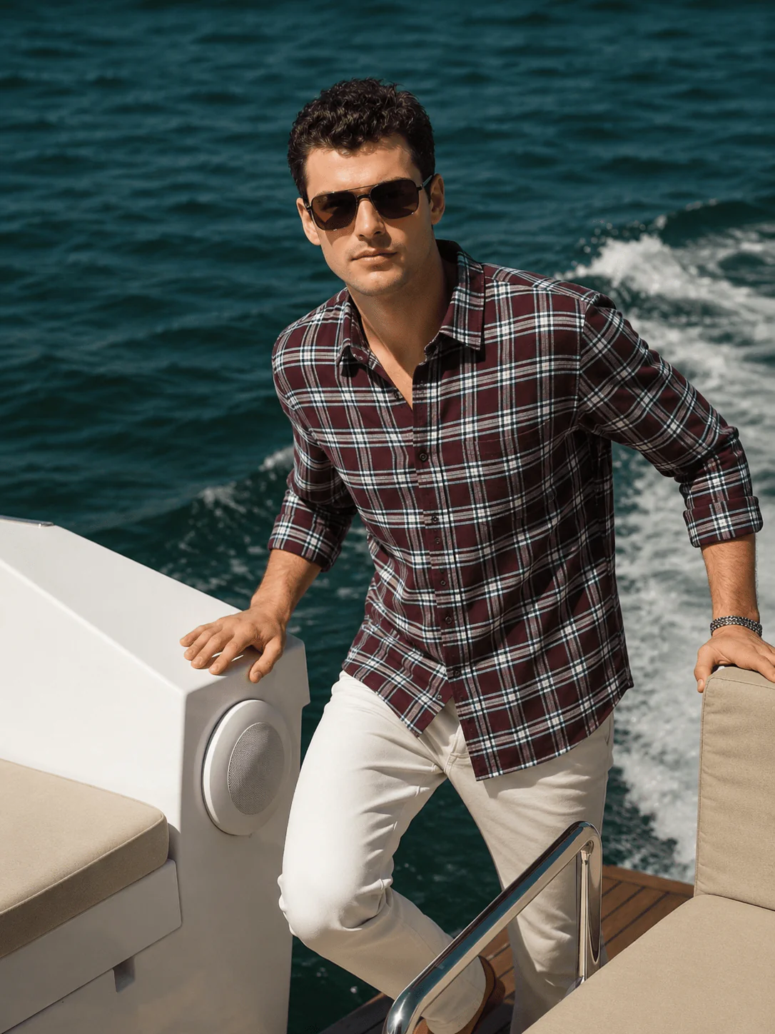 Maroon Checkered Brushed Cotton Shirt – Regular Fit, Full Sleeves - Image 6