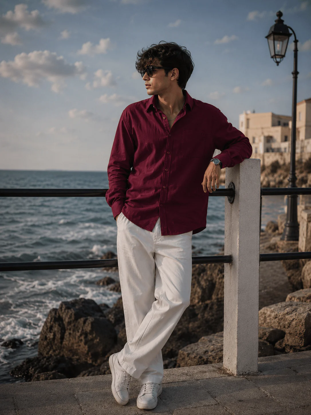 Maroon Oxford Organic Cotton Shirt – Regular Fit - Image 6