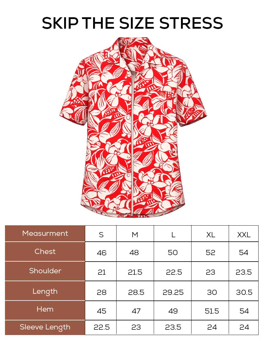 Printed Red Cuban Collar Shirt- Loose Fit - Image 5