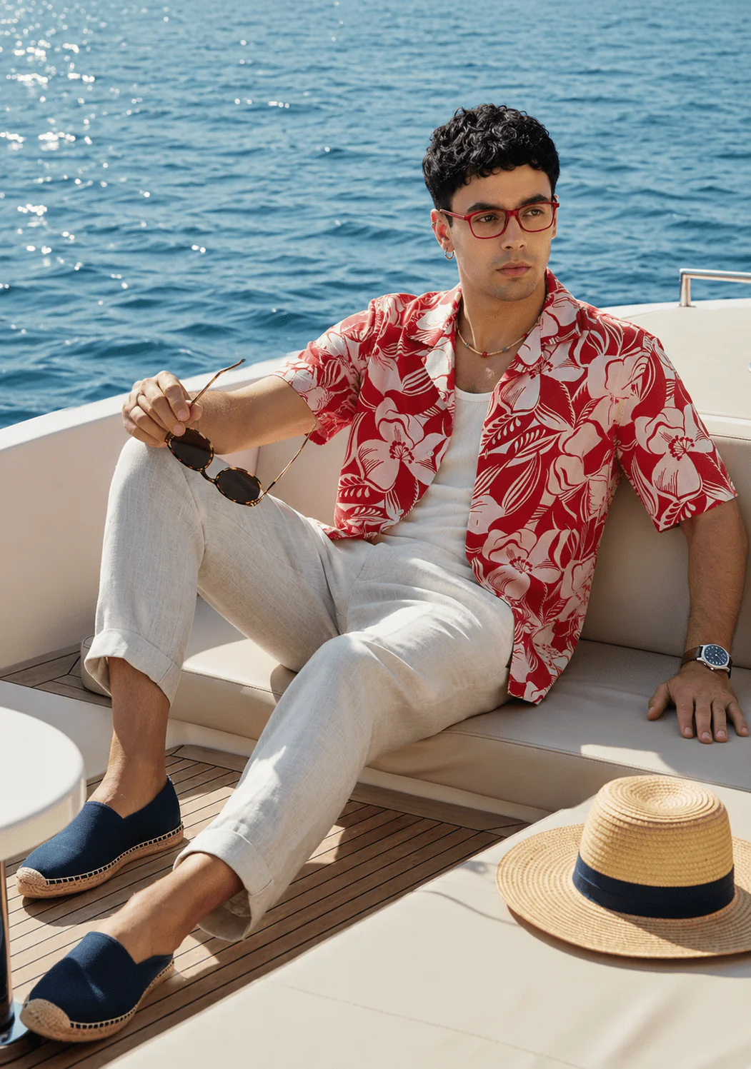 Printed Red Cuban Collar Shirt- Loose Fit - Image 6