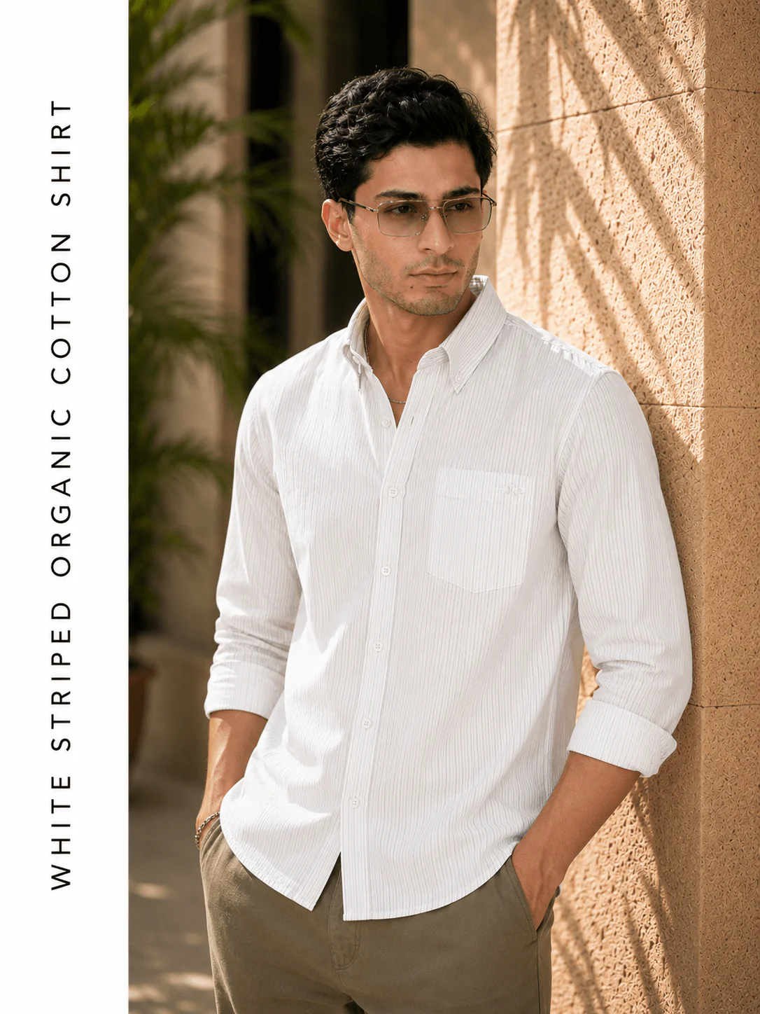 White Striped Organic Cotton Shirt – Button-Down Collar | Regular Fit - Image 3