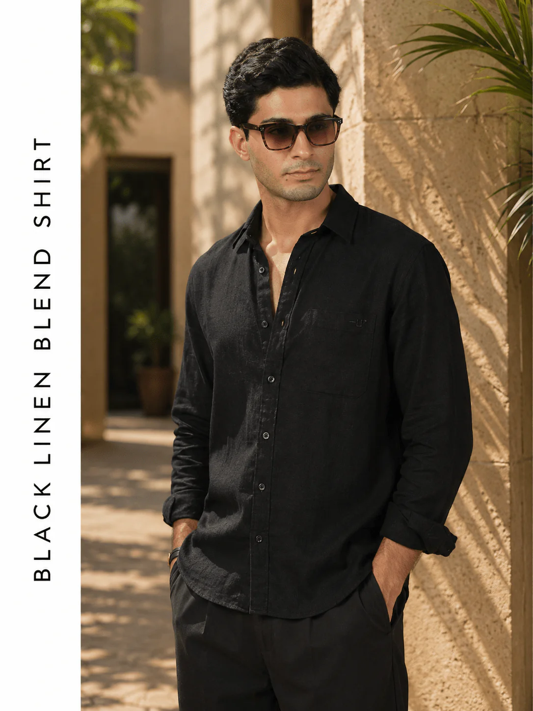 Black Linen Blend Shirt – Regular Fit - Image 3