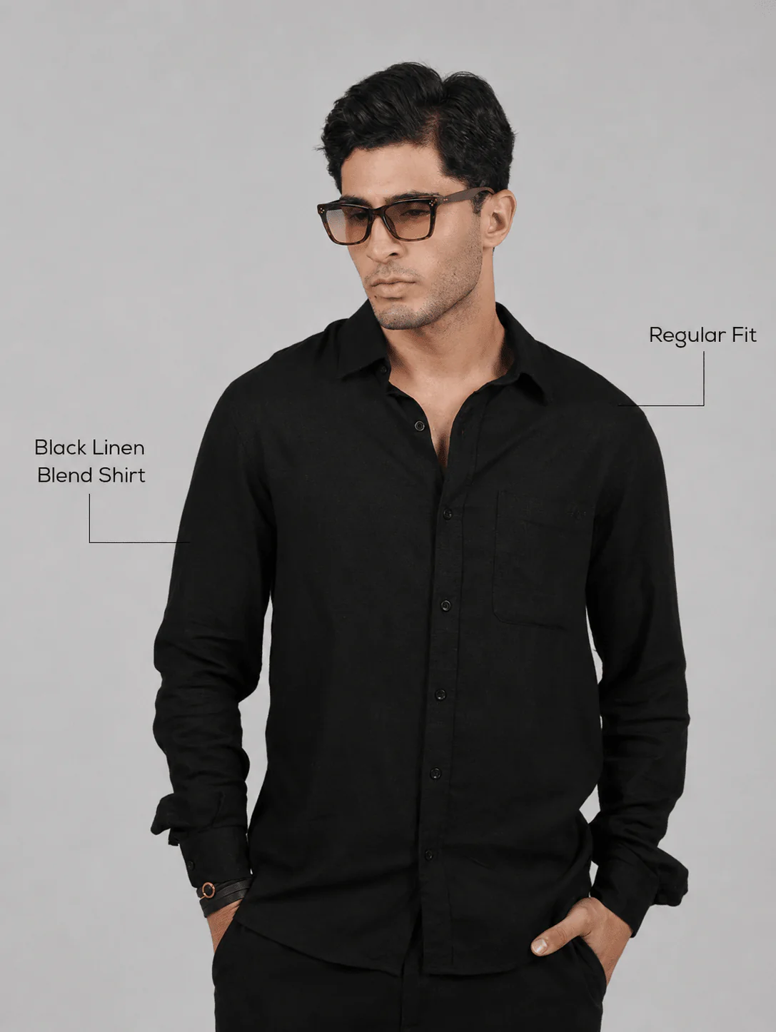 Black Linen Blend Shirt – Regular Fit - Image 4