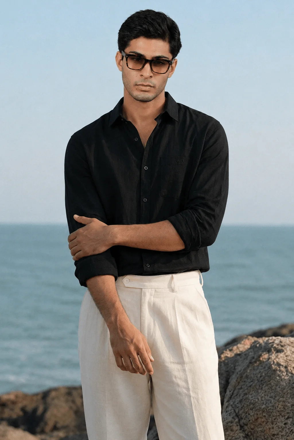 Black Linen Blend Shirt – Regular Fit - Image 6