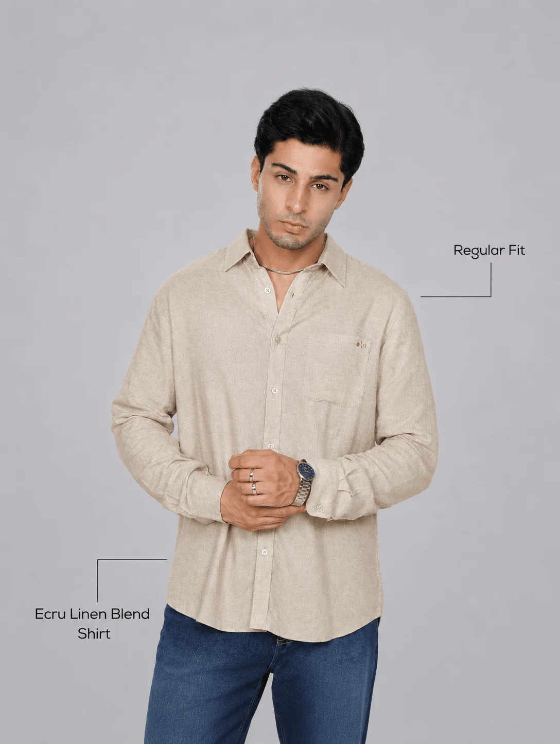 Ecru Linen Blend Shirt – Regular Fit - Image 4
