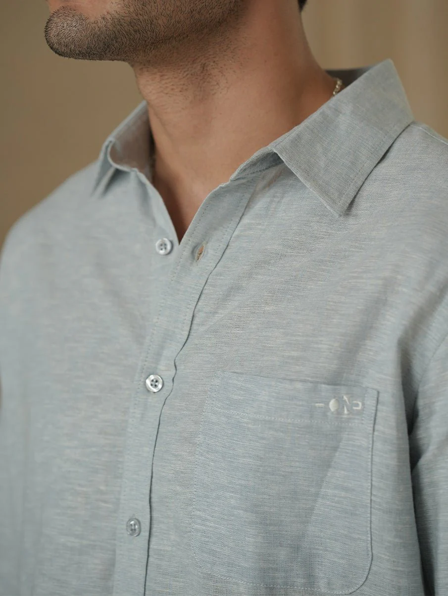 Light Blue Linen Blend Shirt – Regular Fit - Image 5