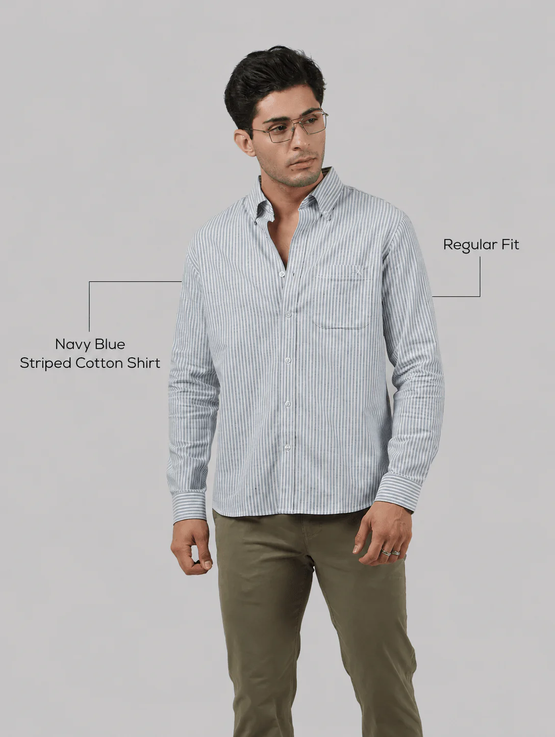 Navy Blue Striped Cotton Shirt – Button-Down Collar | Regular Fit - Image 4