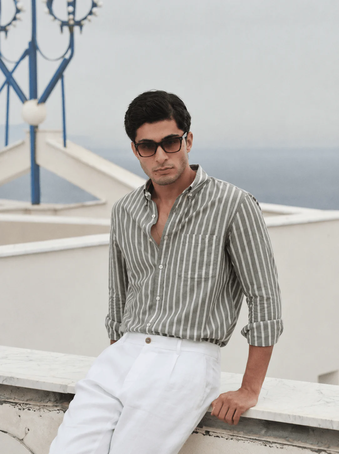 Olive Striped Organic Cotton Shirt – Regular Fit - Image 6
