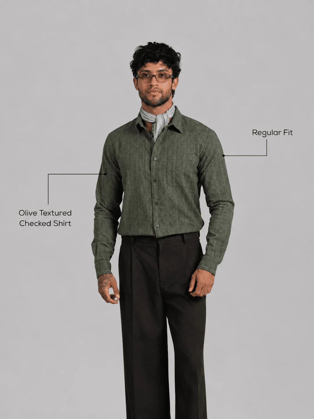 Olive Textured Checked Shirt β Regular Fit, Full Sleeves, Cotton - Image 4