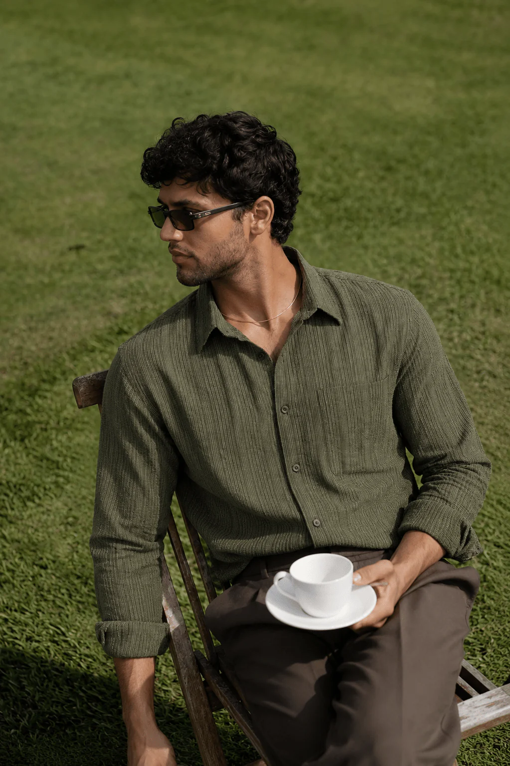 Olive Textured Checked Shirt β Regular Fit, Full Sleeves, Cotton - Image 6