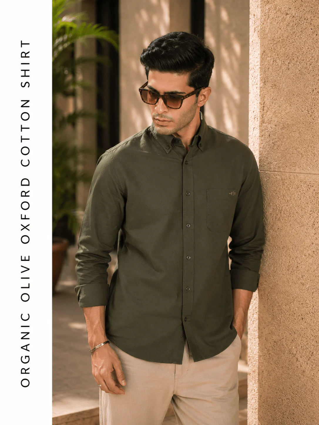 Organic Olive Oxford Cotton Shirt – Regular Fit - Image 3