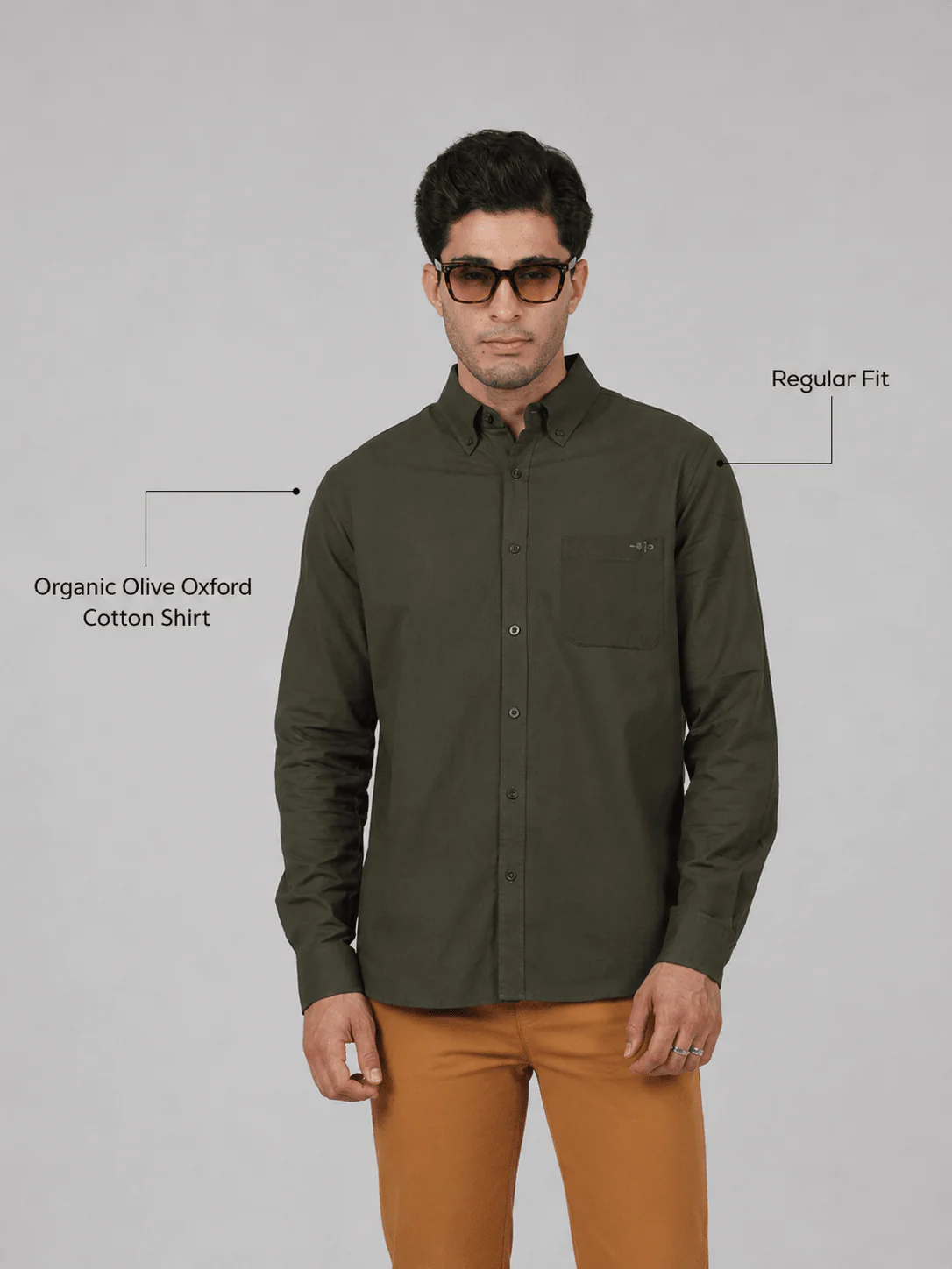 Organic Olive Oxford Cotton Shirt – Regular Fit - Image 4
