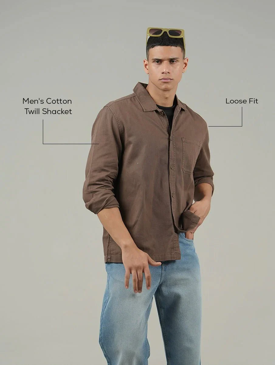 Men's Cotton Twill Shacket – Brown - Image 4