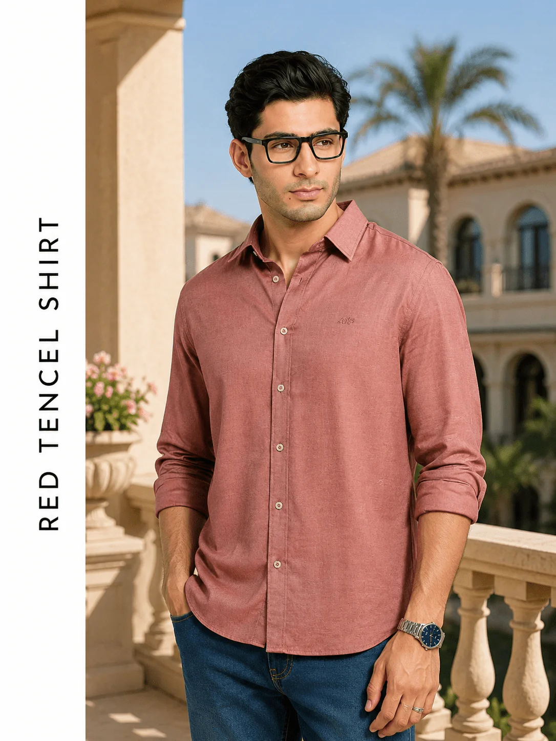 Red Tencel Shirt – Regular Fit - Image 3