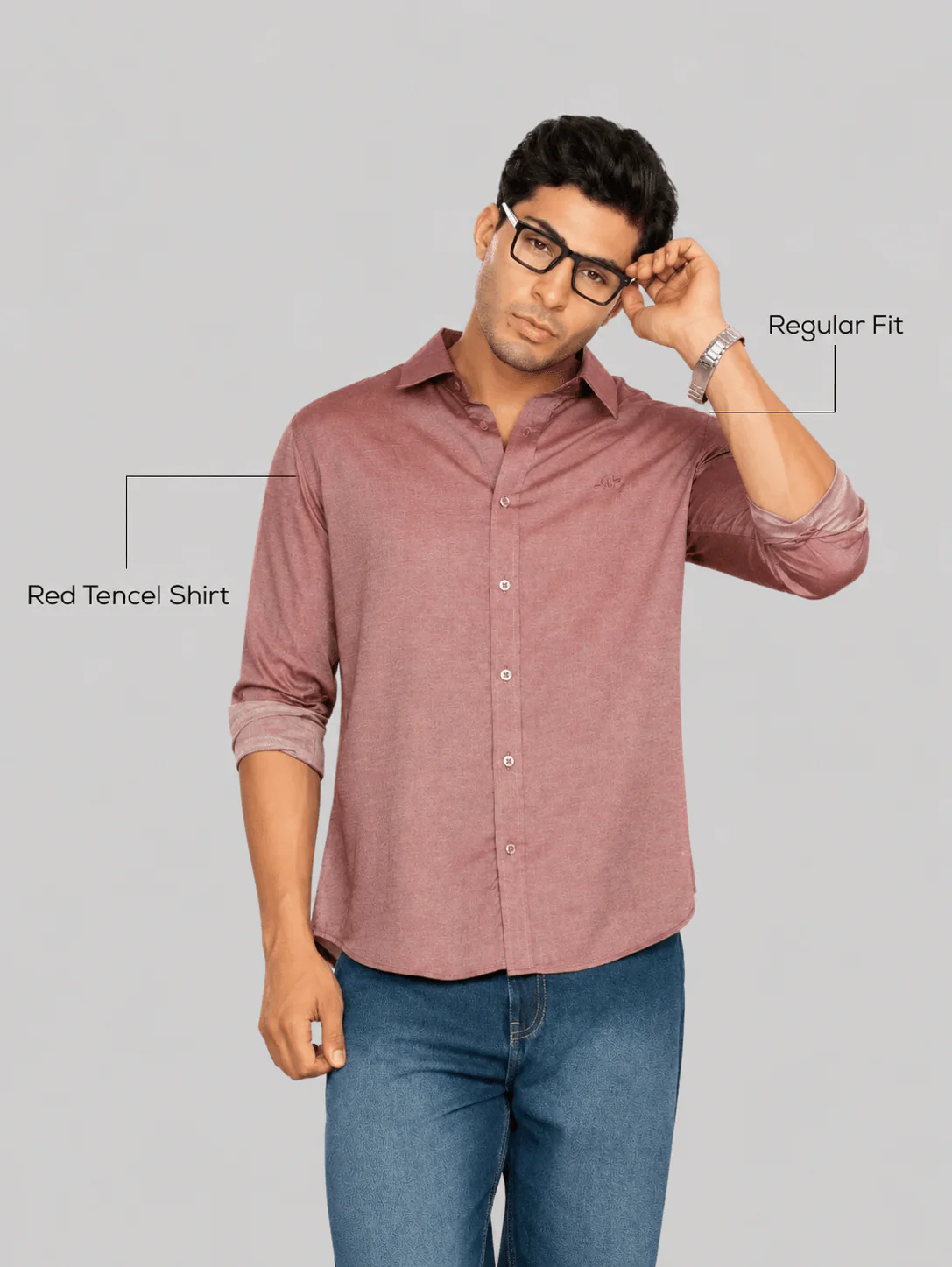 Red Tencel Shirt – Regular Fit - Image 4
