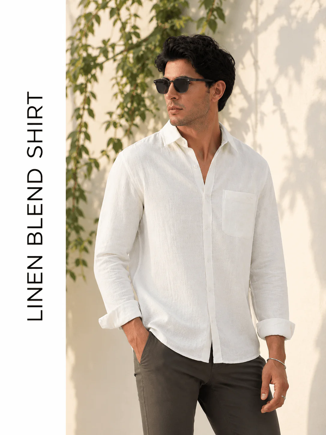 White Linen Blend Shirt – Regular Fit - Image 3