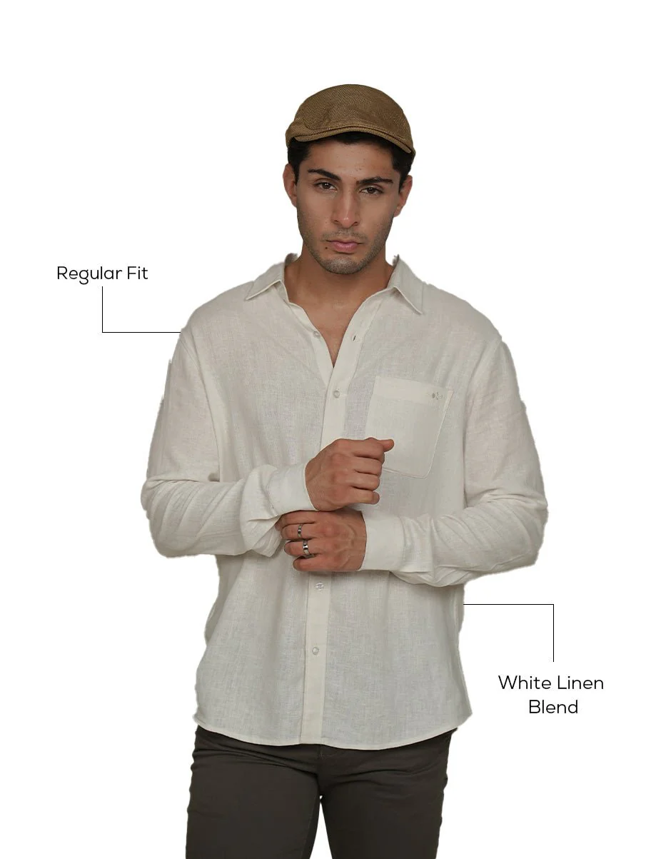 White Linen Blend Shirt – Regular Fit - Image 5