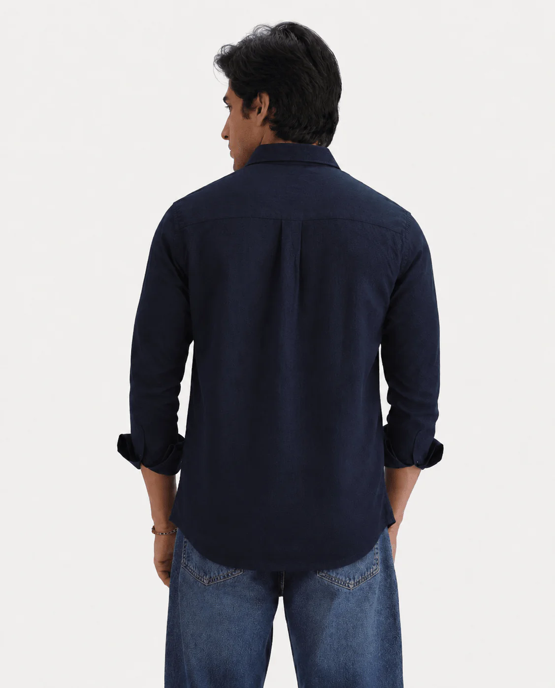 Navy Blue Linen Viscose Shirt – Regular Fit, Full Sleeves - Image 3