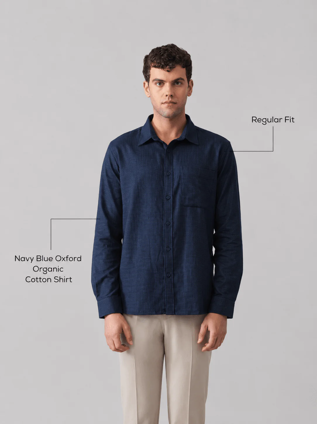 Navy Blue Oxford Organic Cotton Shirt β Regular Fit, Full Sleeves - Image 4