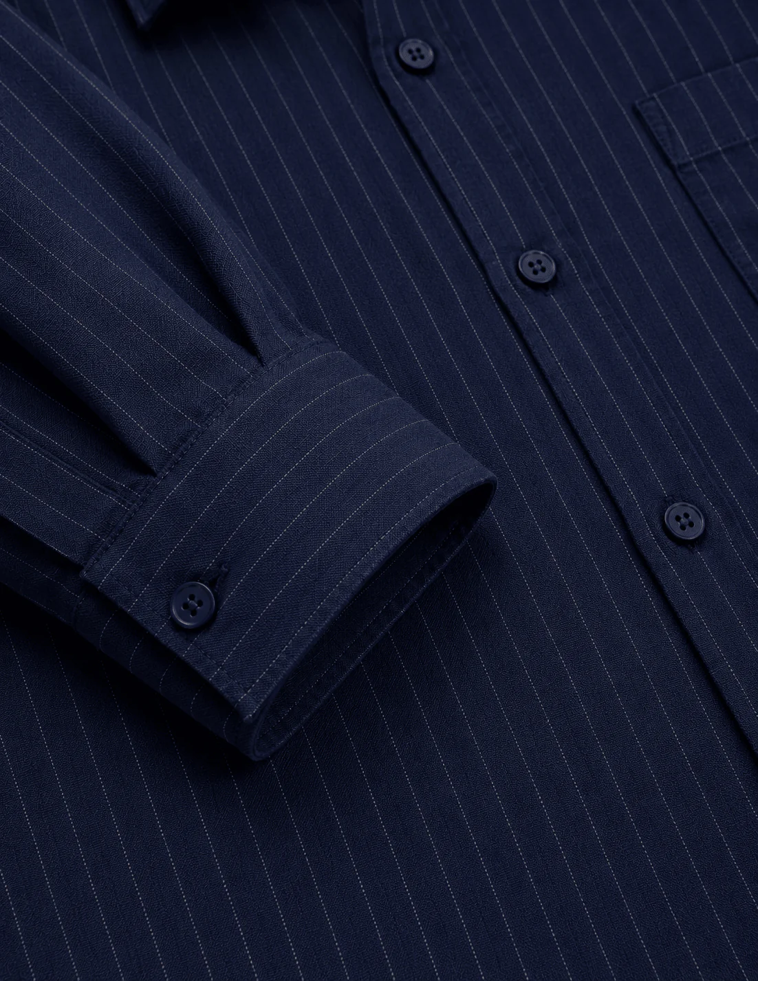 Navy Blue Pinstripe Cotton Viscose Shirt – Regular Fit, Full Sleeves - Image 9