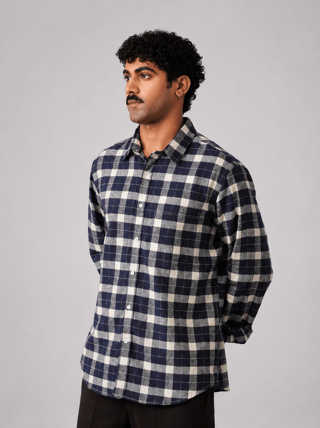 Navy Checkered Cotton Shirt β Regular Fit, Full Sleeves