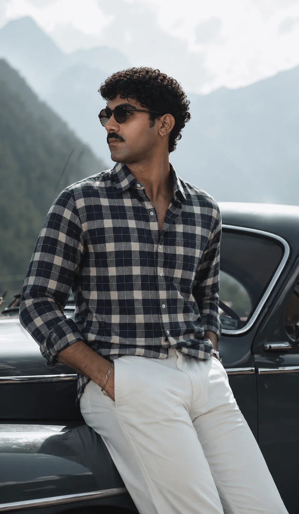 Navy Checkered Cotton Shirt β Regular Fit, Full Sleeves - Image 6